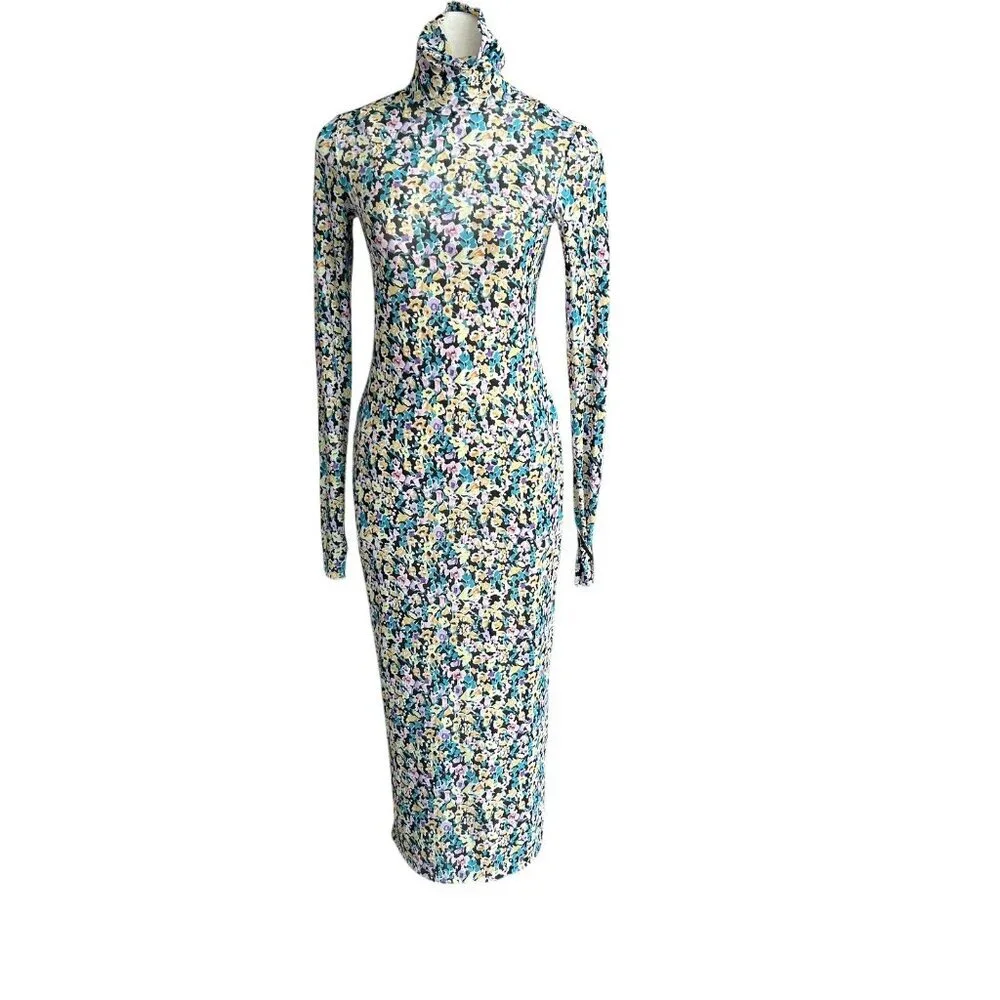 AFRM Shailene Floral Mesh Bodycon Long Sleeve Maxi Dress Size S NWT